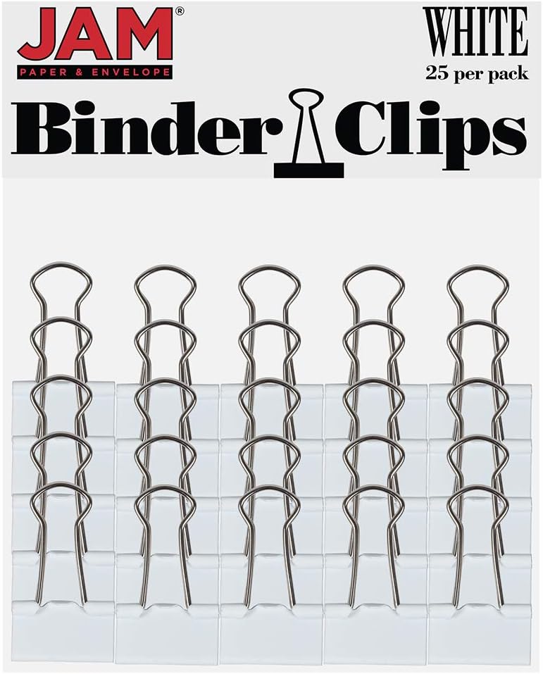 JAM Paper Colorful Binder Clips - Small - 3/4 Inch (19 mm) - White Binderclips - 25/Pack - Image 5